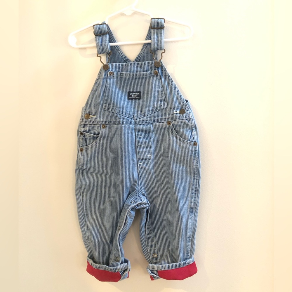 Vintage Oshkosh B'gosh Overalls Size 18m Blue denim Stripe red cuff